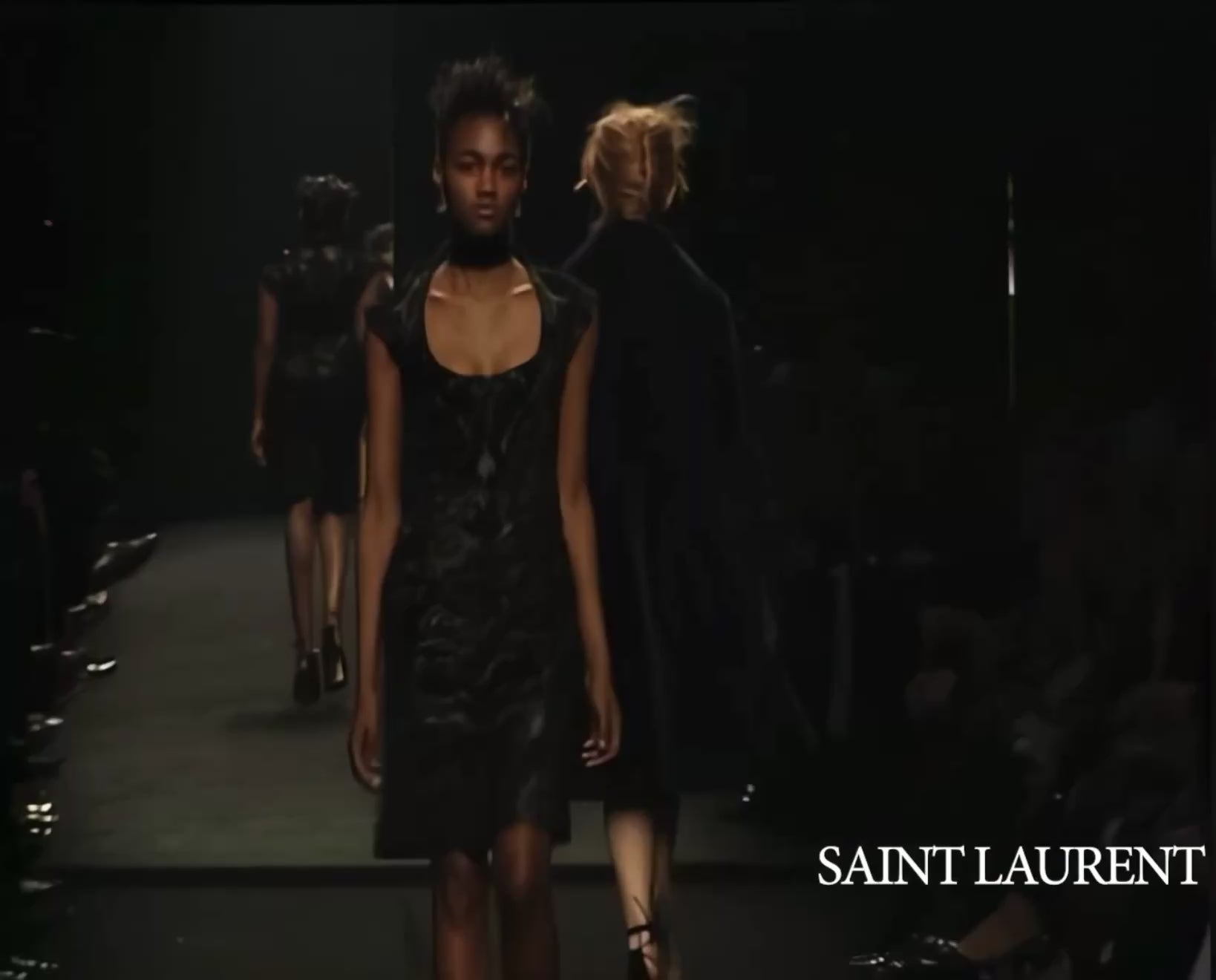 Yves Saint Laurent Tom Ford Fall 2002 Look 31 Leather velvet black dress